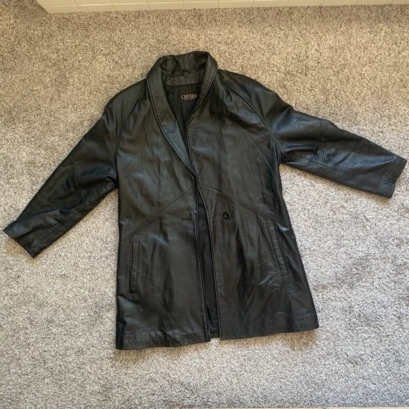 Faux Leather Blazer Jacket Women's XS Black Shoulder Pads Buttons - Picture 3 of 12